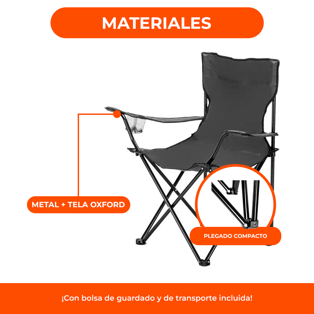 Set 4 Sillas Director Sillón Plegable Playa Camping Pesca Negro