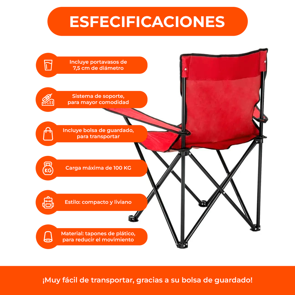 Set 4 Sillas Director Sillón Plegable Playa Camping Pesca Rojo