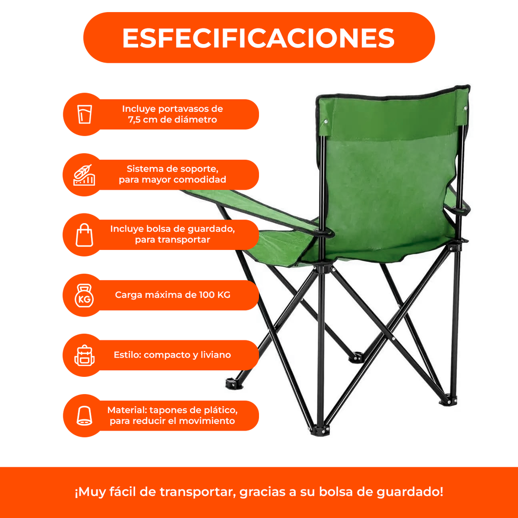 Set 4 Sillas Director Sillón Plegable Playa Camping Pesca Verde