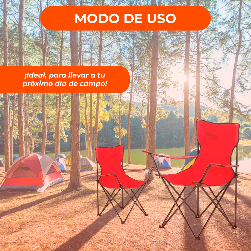 Silla Camping Playa Reforzada Pack X2 Plegable Bolso Large Rojo