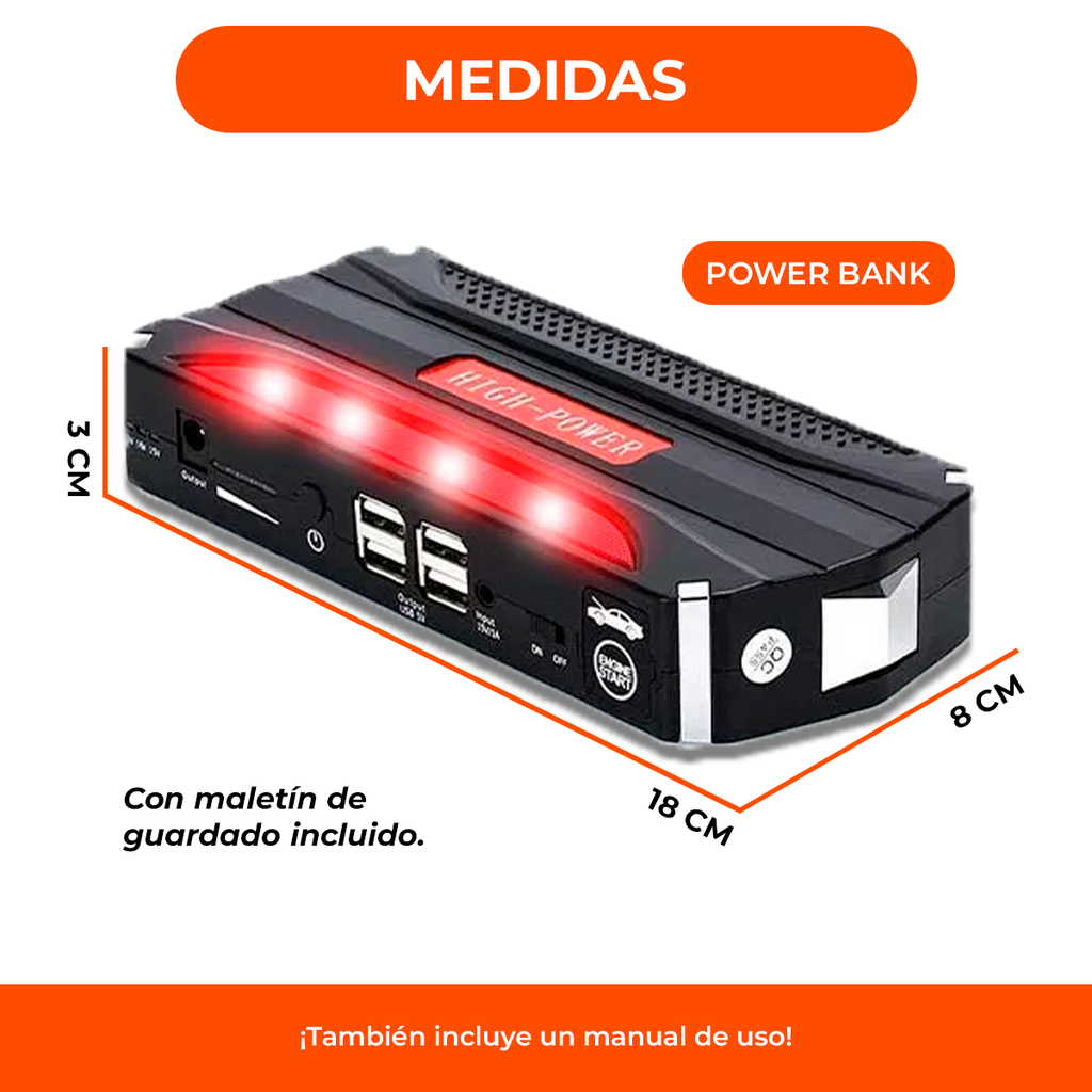 Arrancador Auto Moto Cargador Bateria Portatil Power Bank