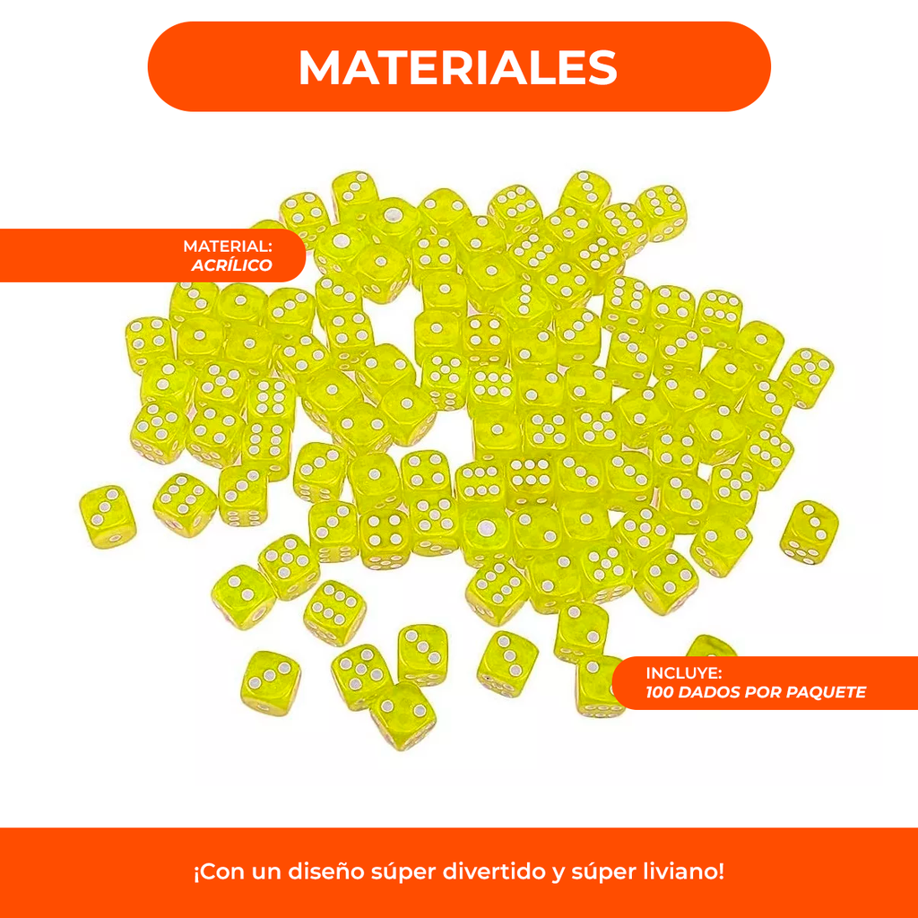 Dados X100 Unidades Acrilico Amarillos