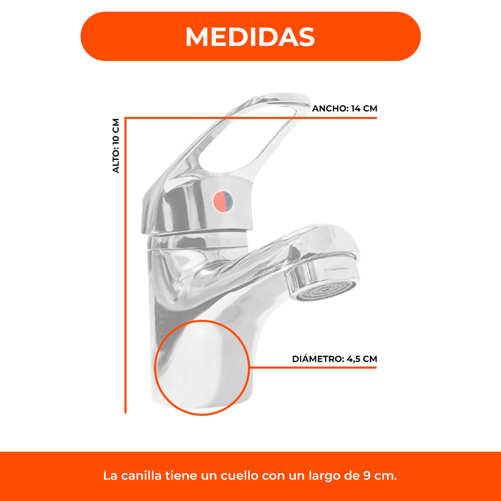 Grifería Canilla Lavatorio Monocomando Metal Mezcladora