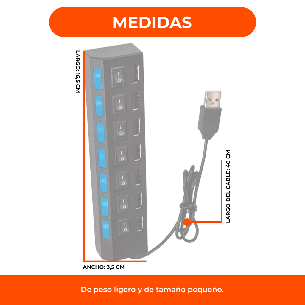 Hub Usb Multiplicador 7 Puertos Usb 2.0 Con Switch On Off