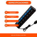 Hub Usb Multiplicador 7 Puertos Usb 2.0 Con Switch On Off