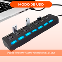 Hub Usb Multiplicador 7 Puertos Usb 2.0 Con Switch On Off