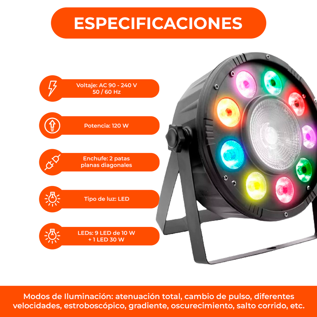 Par Led Negro Proton Rgbw Profesional 9 X 10w + 1 X 30w 120w