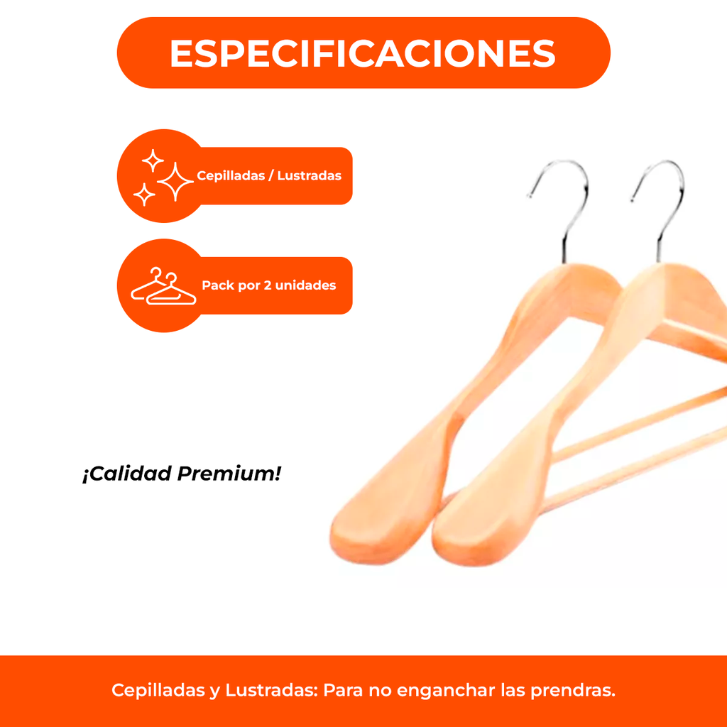 Perchas Anatomicas Saco Traje Abrigo Antideslizante Premium X 2