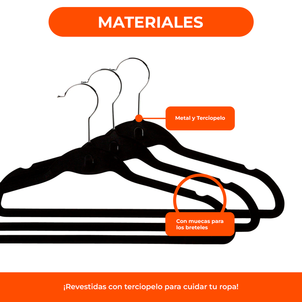 Perchas Slim Terciopelo Antideslizante Ultradelgadas X 5 Unid.