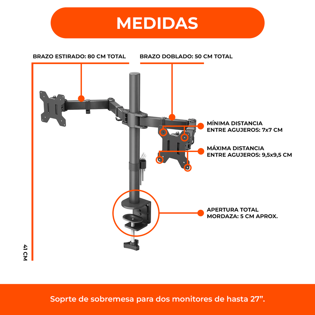 Soporte Doble Monitor Tv Led Lcd Brazo Escritorio 13 A 27