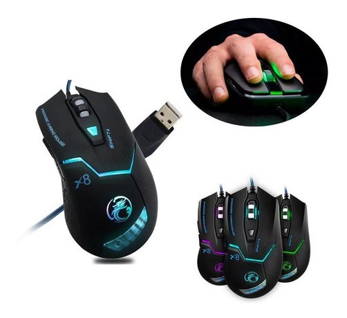 Mouse Gamer Ergonomico 6000 Dpi Led Cable 1,8 m