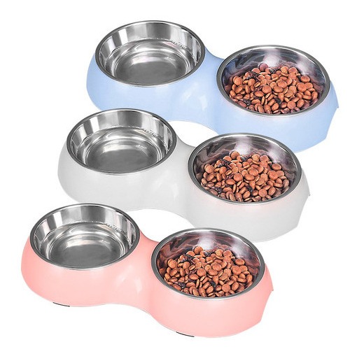 Plato Comedero Doble para Mascotas Bowl Bebedero Perros Gato 34 cm