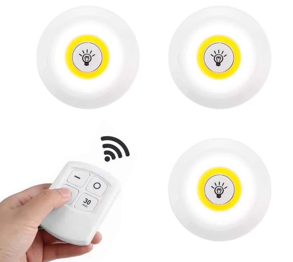 Pack Set 3 Luces Led Cob 3w Con Remoto Emergencia Placar