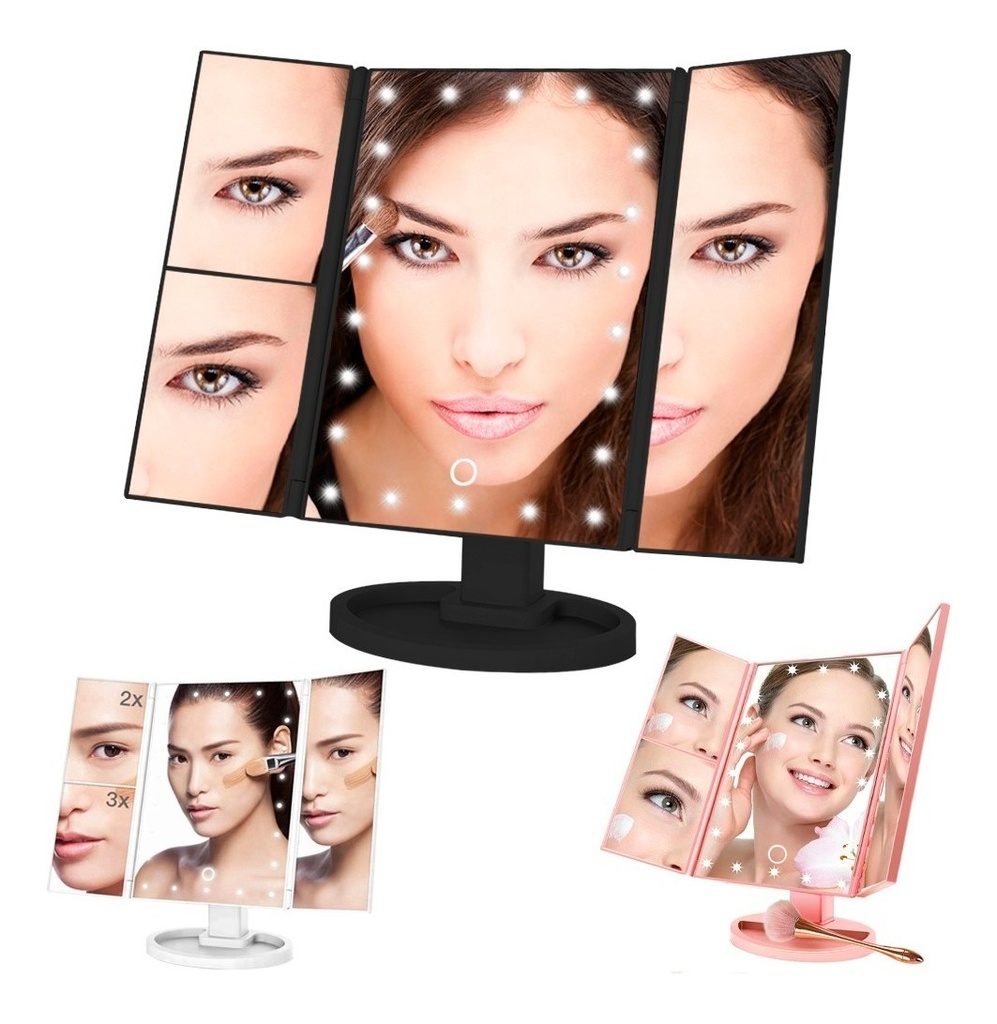 Espejo Cosmetic Maquillaje 22 Led 3 Aumentos Baterias Usb