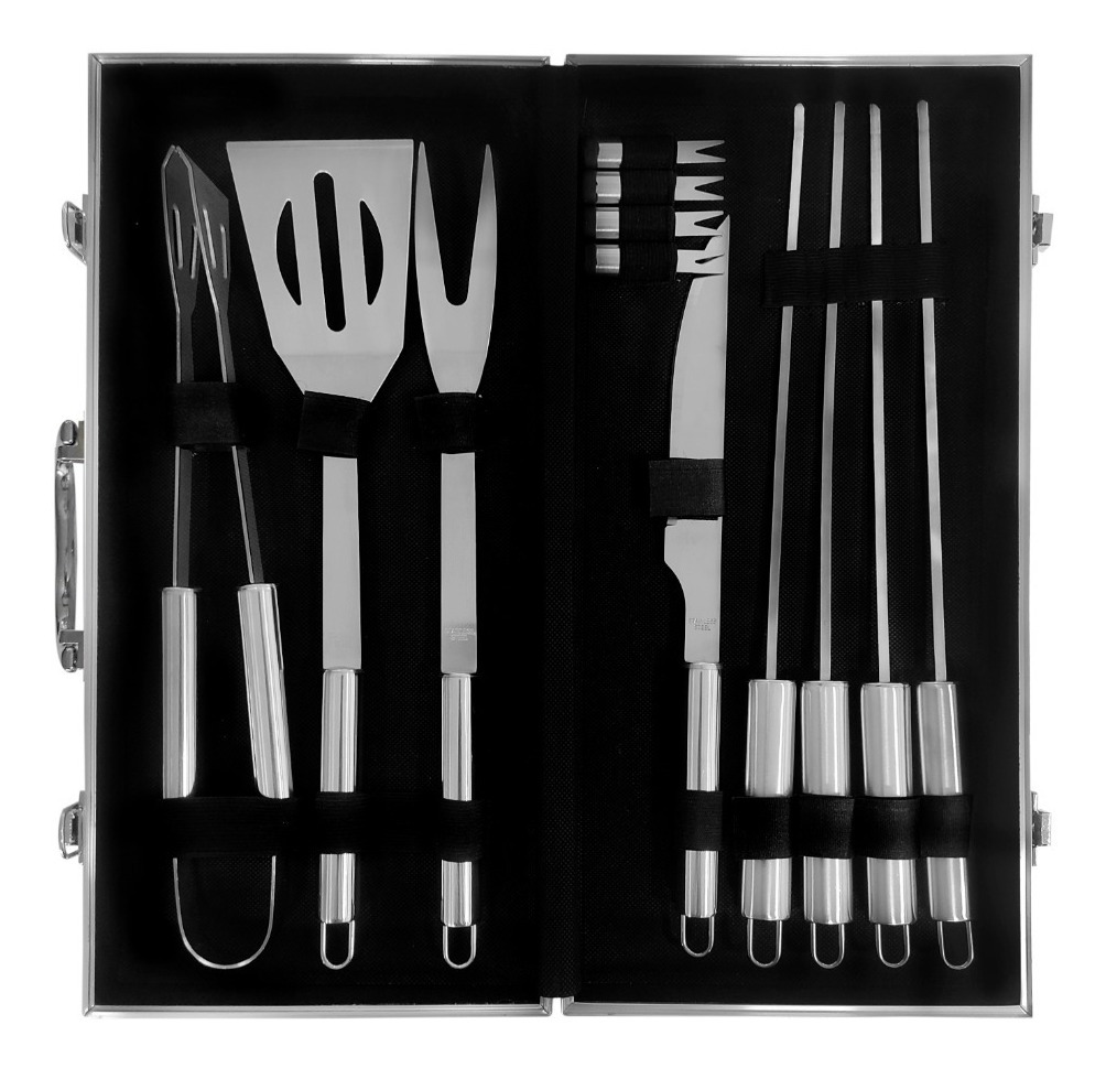 Kit Asador Set De Parrilla 13piezas Acero Inoxidable Estuche