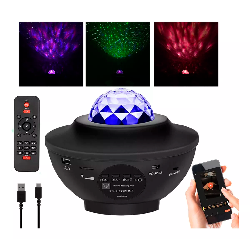 Velador Proyector Lampara Parlante Bluetooth Luz Led Rgbw