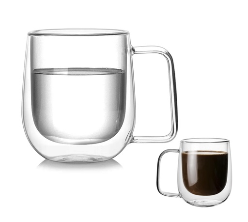 [TZ-02] Taza Doble Vidrio 250 Cc Con Aza Agua Cafe Infusiones