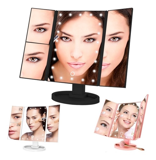 [MR-1] Espejo Cosmetic Maquillaje 22 Led 3 Aumentos Baterias Usb