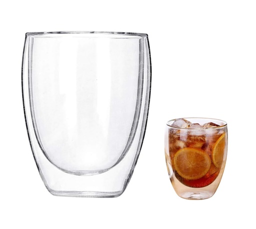 [TZ-06] Vaso Doble Fondo Vidrio Transparente 350 Ml Cafe Agua Vino.