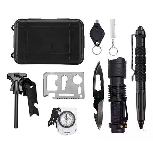 [SOS-2] Kit Tactico De Supervivencia Emergencia 10 En 1 Con Estuche